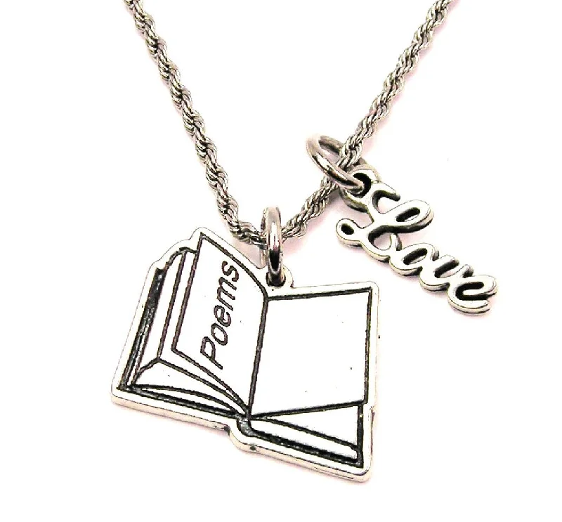 women's necklaces delicate -Book Of Poems 20" Chain Necklace With Cursive Love Accent