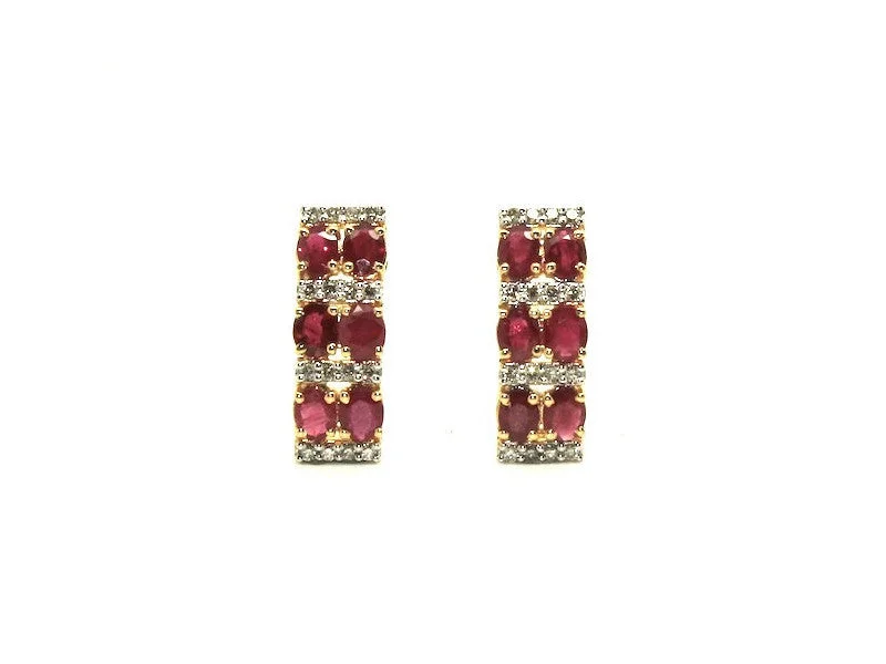 women's earrings bold design -Ruby And Diamond 2row Parallel Earring Ad No.0986