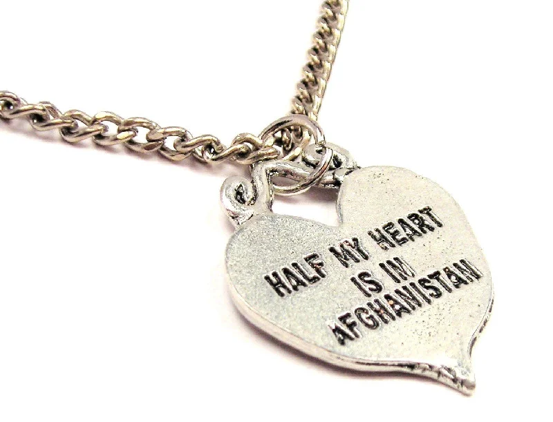 women's necklaces with rose gold chain -Half My Heart Is In Afghanistan Single Charm Necklace