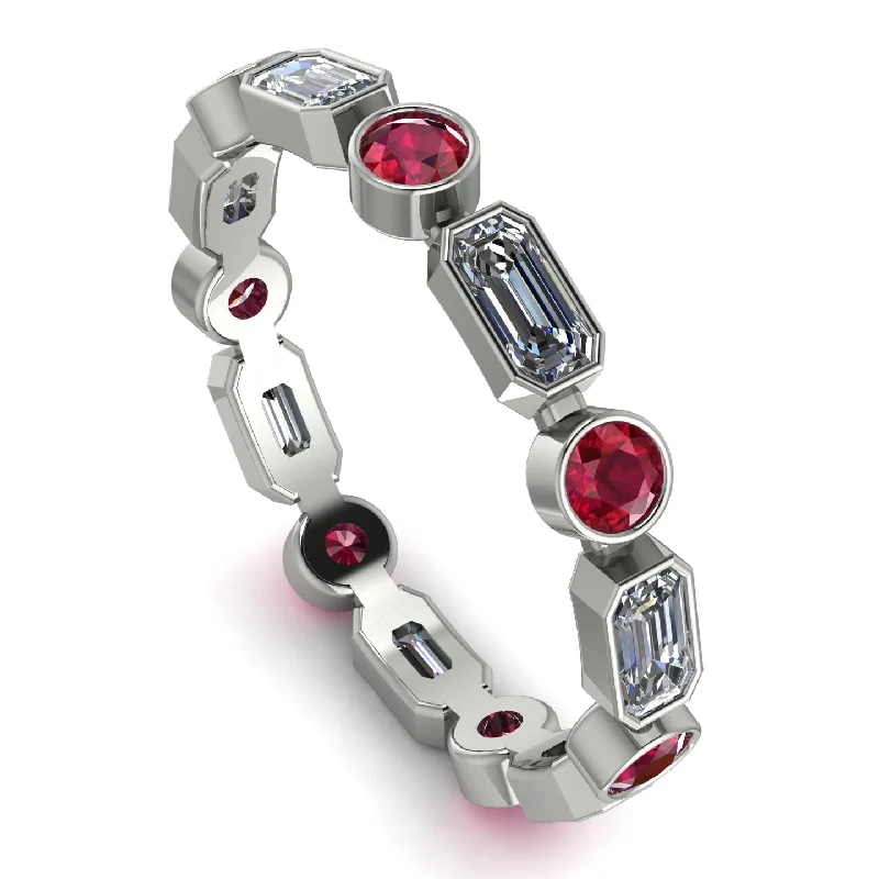 women's rings with rustic design -Emerald Cut Diamond Bezel Eternity Ring - Genevieve No. 48