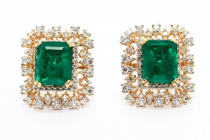 women's earrings for weddings -GREEN HYDRO AND DIAMOND DOUBLE HALO EARRINGS AD NO.1555