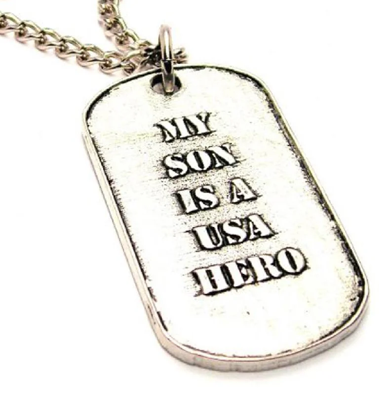 women's necklaces with chain links -My Son Is A USA Hero Single Charm Necklace