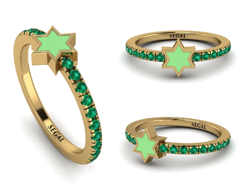 women's rings with intricate details -Elegant Enamel Magen David Emerald Ring - Magen David No. 4