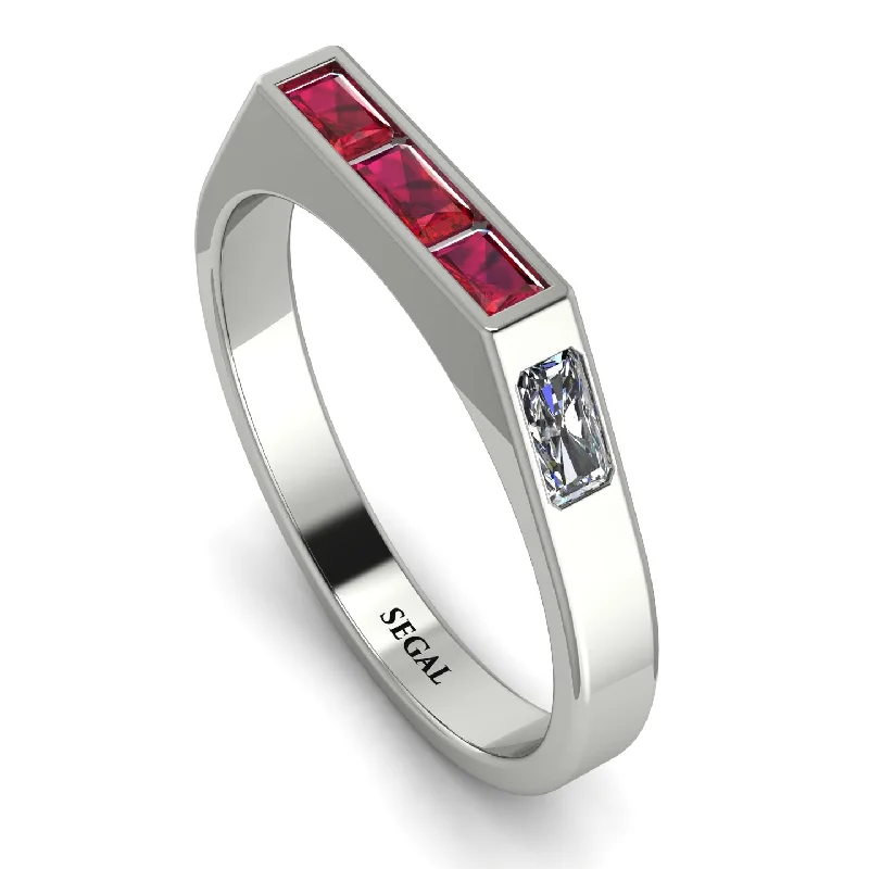 women's rings simple elegance -Emerald Cut Thin Ruby Signature Ring - Sara No. 12