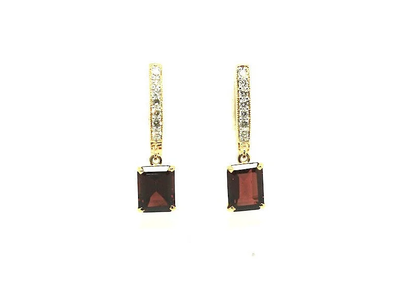 women's earrings with diamonds -Emd Garnet Diamond Hoop Drop Earring AD No. 1090