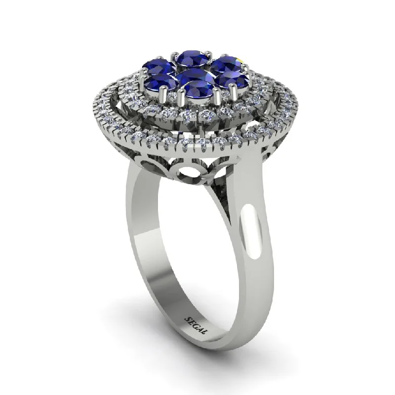 women's rings with celestial design -Vintage Double Halo Sapphire Cluster Ring - Nanette No. 15