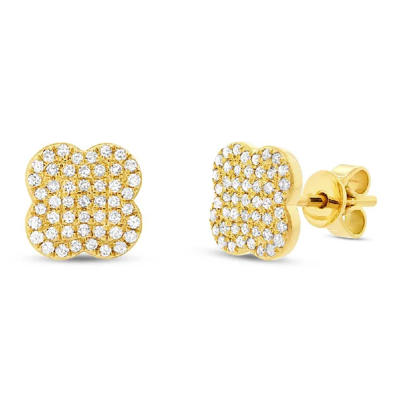 women's earrings with intricate details -14K Yellow Gold Diamond Clover Stud Earrings