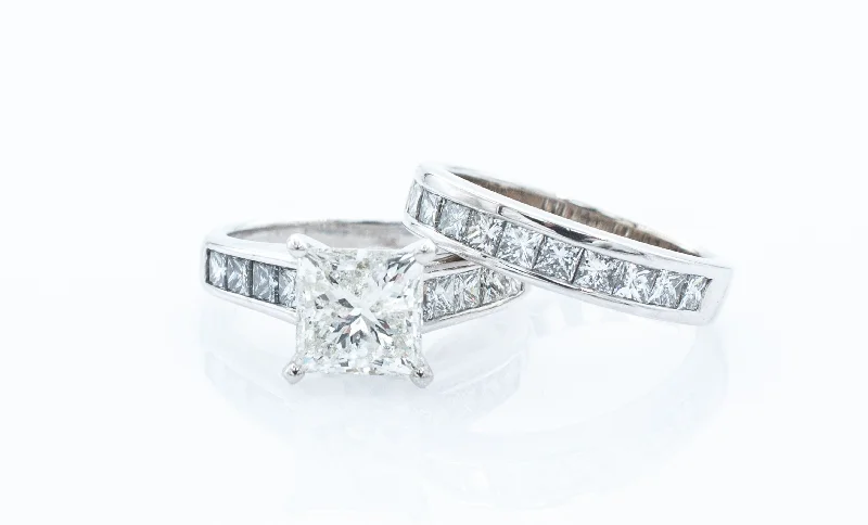 engagement rings with white gold -Ladies' Diamond Wedding Set