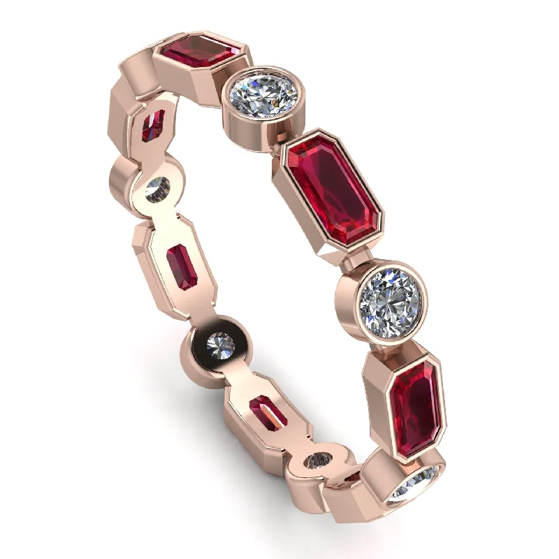 women's rings luxury -Emerald Cut Ruby Bezel Eternity Ring - Genevieve No. 11