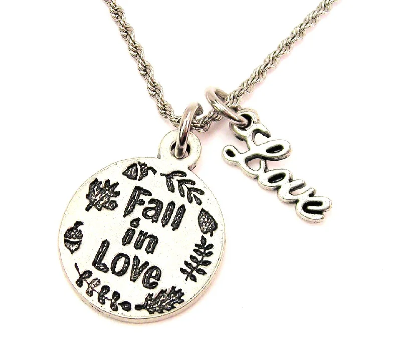 women's necklaces for layering -Fall In Love 20" Chain Necklace With Cursive Love Accent