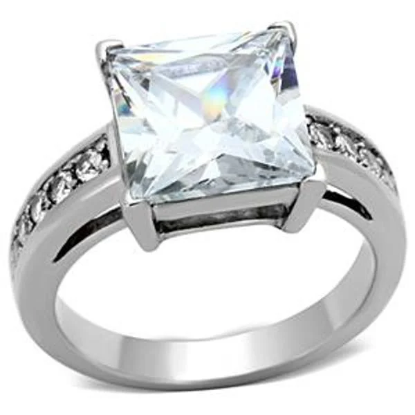 women's rings with princess-cut diamond -10x10mm Princess Cut CZ Stainless Steel Ring