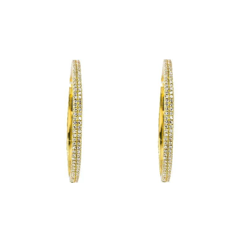 women's earrings with teardrop shape -14K Yellow Gold Diamond Hoop Earrings W/ 0.3ct VS-SI Diamonds in Double Row