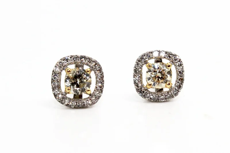 women's earrings vintage diamond -YELLOW DIAMOND HALO STUD EARRING AD NO.1628