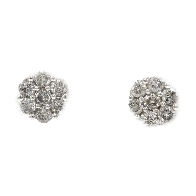 women's earrings with silver studs -1 ct Diamond Cluster Earrings in 14k white gold