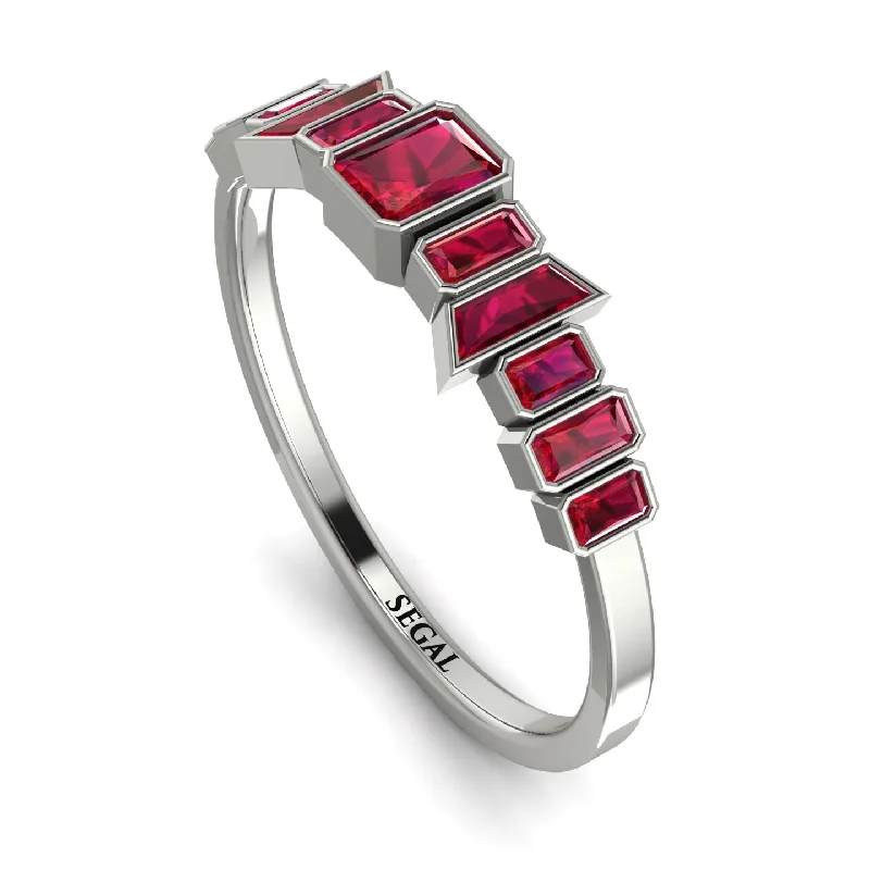 women's rings with three-stone setting -Emerald Ruby Mix Band - Valerie No. 57