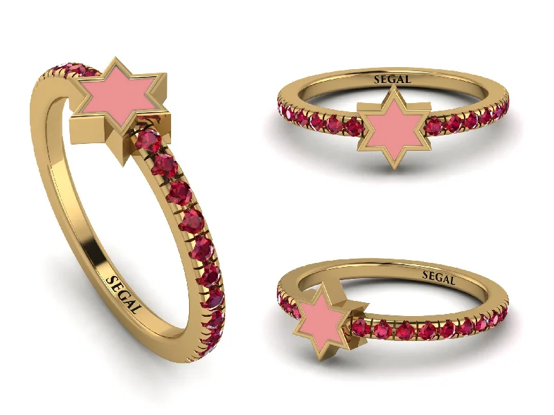 women's rings with birthstone for gifts -Elegant Enamel Magen David Ruby Ring - Magen David No. 10