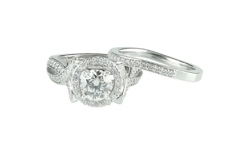 engagement rings with custom made diamonds -Luminar Diamond Wedding Set GIA 1.85 ctw 14k