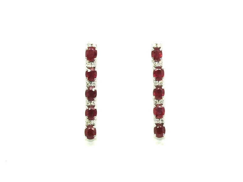 women's earrings with oval shape -Ruby & Diamond 5-stone Earring Ad No.0209