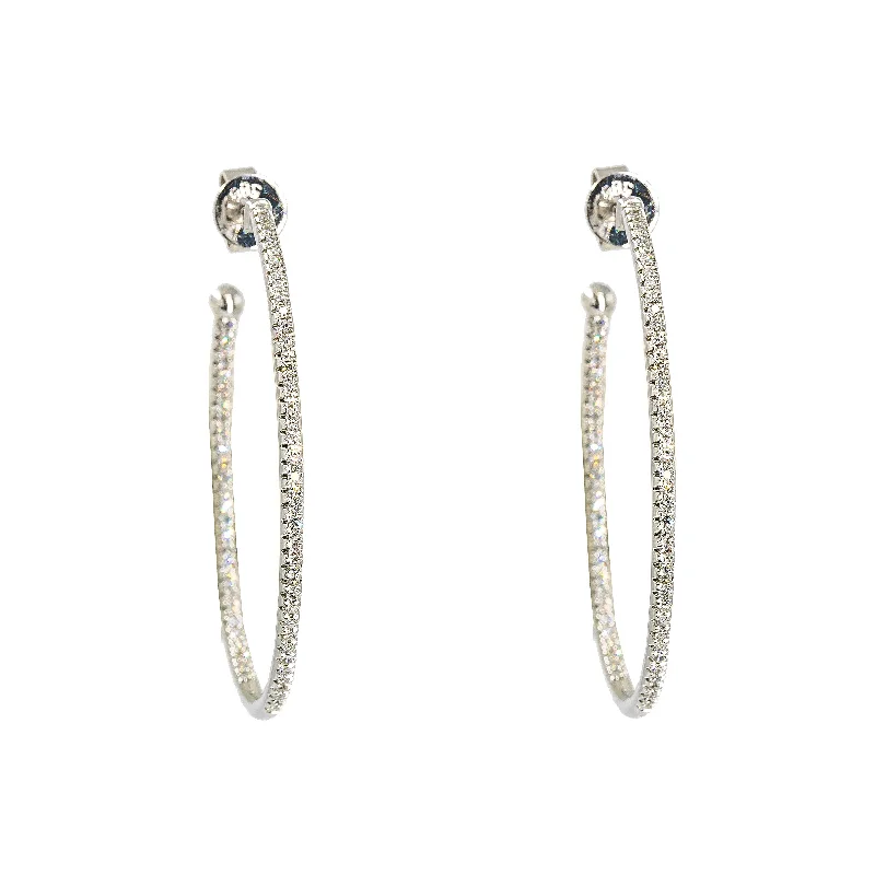 women's earrings long drop -14K White Gold Diamond Hoop Earrings W/ 0.35ct VS-SI Diamonds