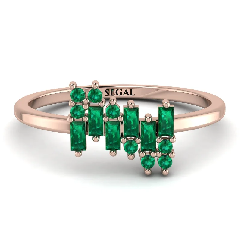 women's rings gemstone -Baguette And Round Emerald Band - Daniela No. 20