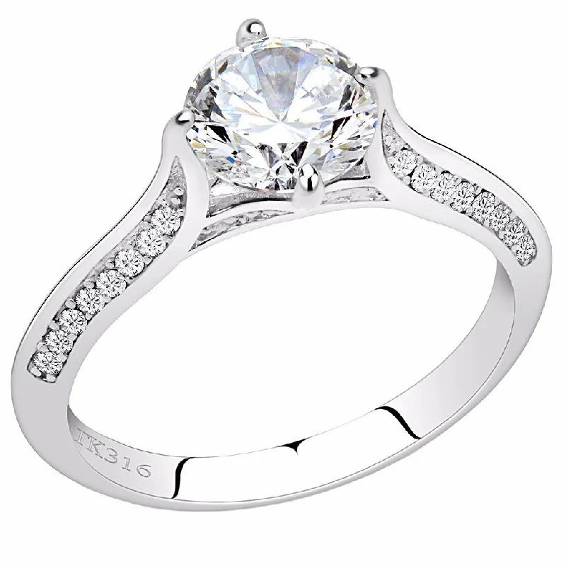 women's rings for anniversary -7x7mm Clear Round CZ Center Set in Stainless Steel Delicate Primise Ring