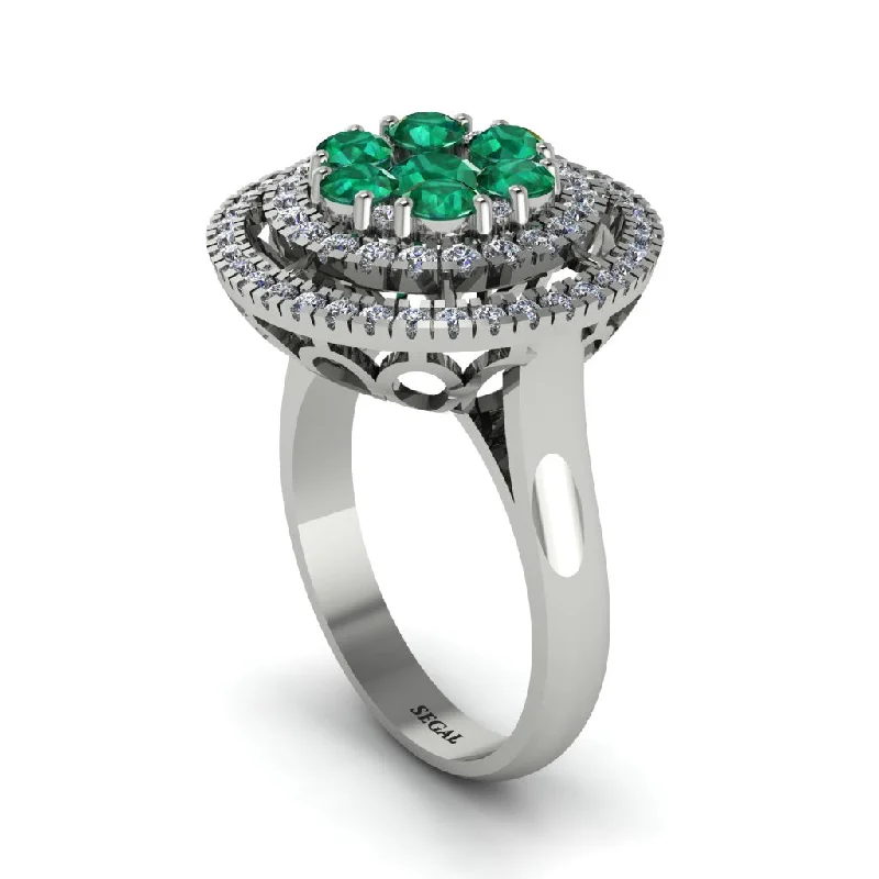 women's rings for special occasions -Vintage Double Halo Emerald Cluster Ring - Nanette No. 6