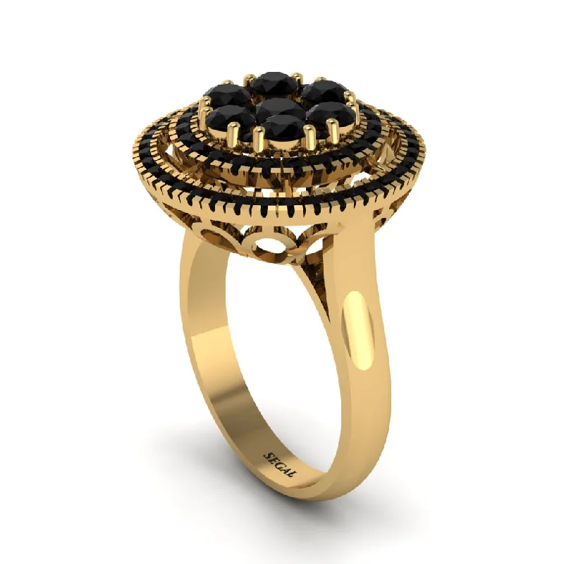 women's rings with engraved initials -Vintage Double Halo Black Diamond Cluster Ring - Nanette No. 37