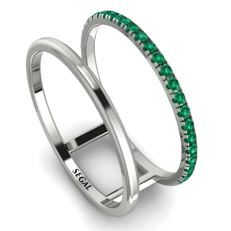 women's rings mixed stone design -Thin Double Emerald Band Ring - Morgan No. 6