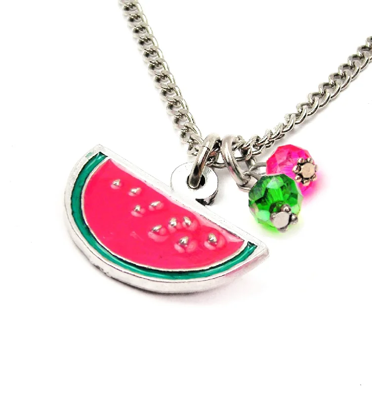 women's necklaces with diamond accents -Hand Painted Watermelon Charm Necklace