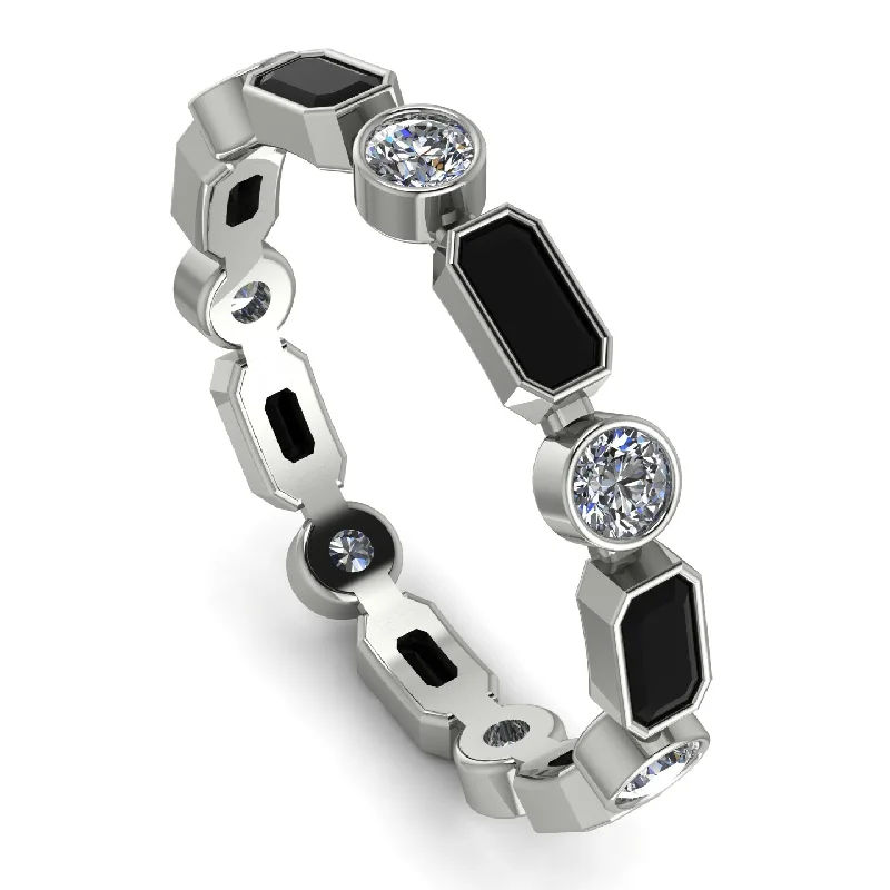 women's rings with birthstone -Emerald Cut Black Diamond Bezel Eternity Ring - Genevieve No. 9