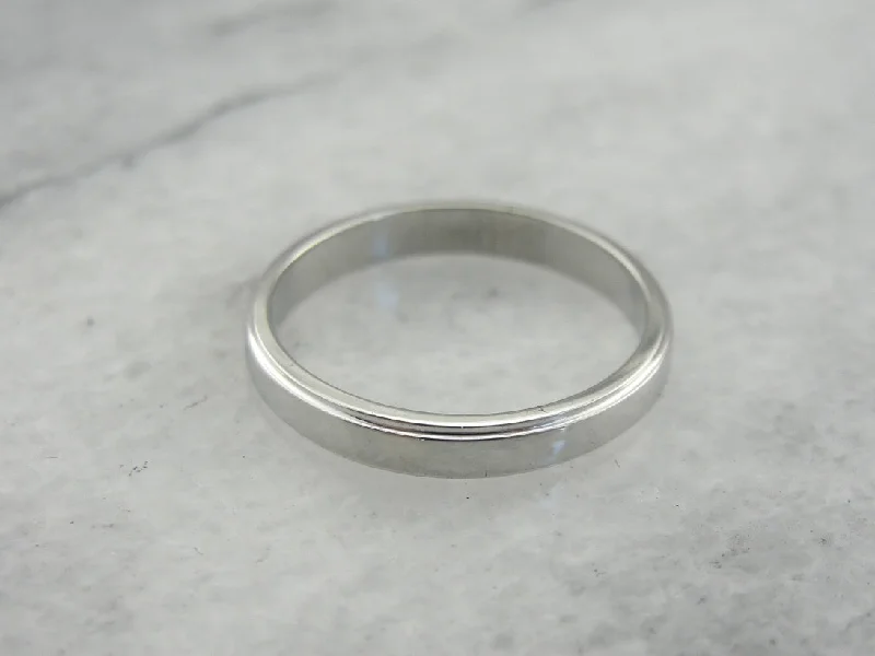 engagement rings with minimalistic bands -Unisex White Gold Band for Wedding or Stacking