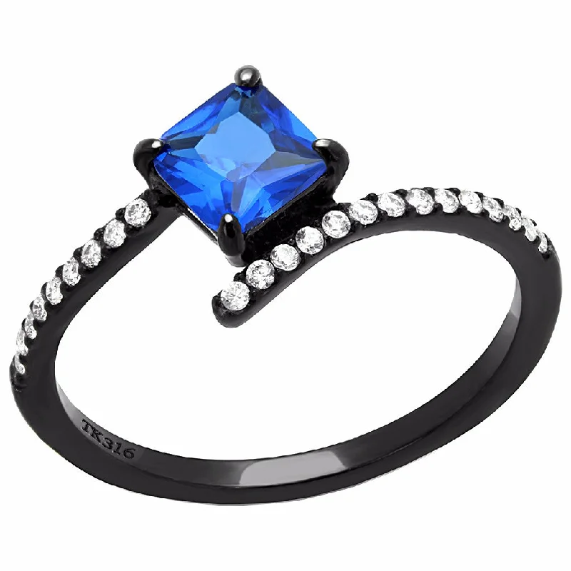 women's rings for bridal sets -5x5mm Princess Cut Sapphire CZ Black IP Stainless Steel Delicate Ring