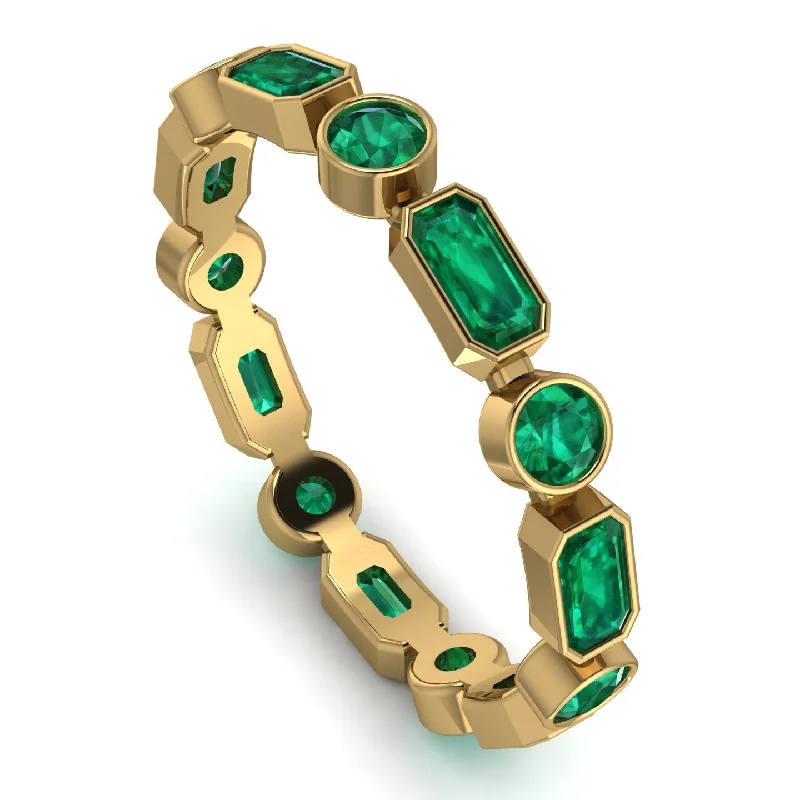 women's rings floral design -Emerald Cut Emerald Bezel Eternity Ring - Genevieve No. 19