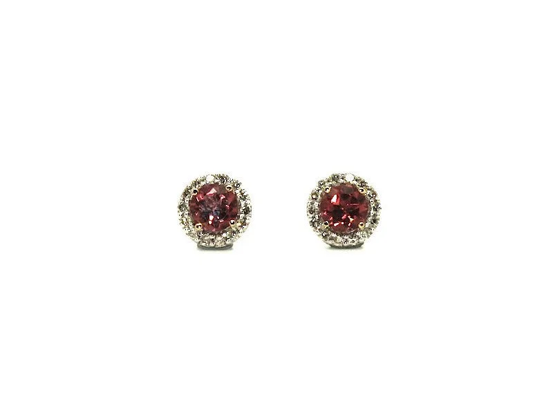 women's earrings with intricate details -Round Halo Tourmoline And Diamond Earring Ad No. 1010