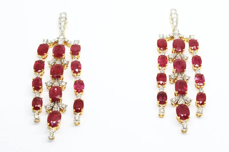 women's earrings with minimalist design -RUBY AND DIAMOND WATERFALL EARRINGS AD NO.1553