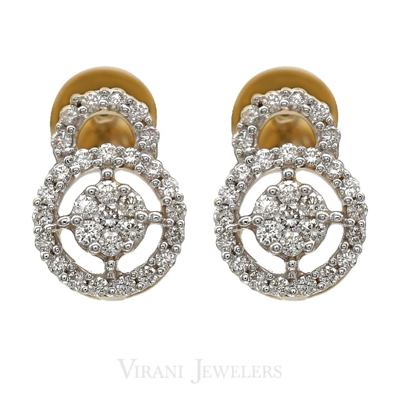 women's earrings with silver accent -18K Multitone Gold Diamond Earrings