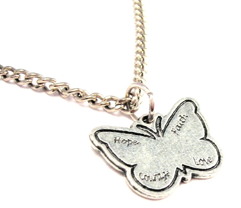 women's necklaces with butterfly charm -Hope Faith Courage Love Butterfly Single Charm Necklace