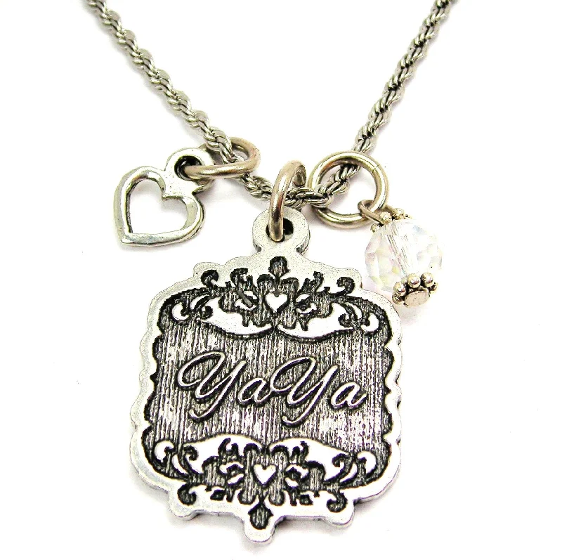 women's necklaces long and elegant -YaYa Victorian Scroll With With Open Heart And Crystal 20" Stainless Steel Rope Necklace