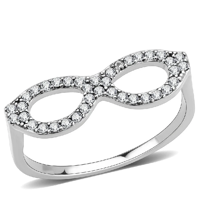 women's rings with unique setting -AAA Grade Clear CZ on Sunglasses Eyeglasses Shape Stainless Steel Womens Eternity Pave Thin Band