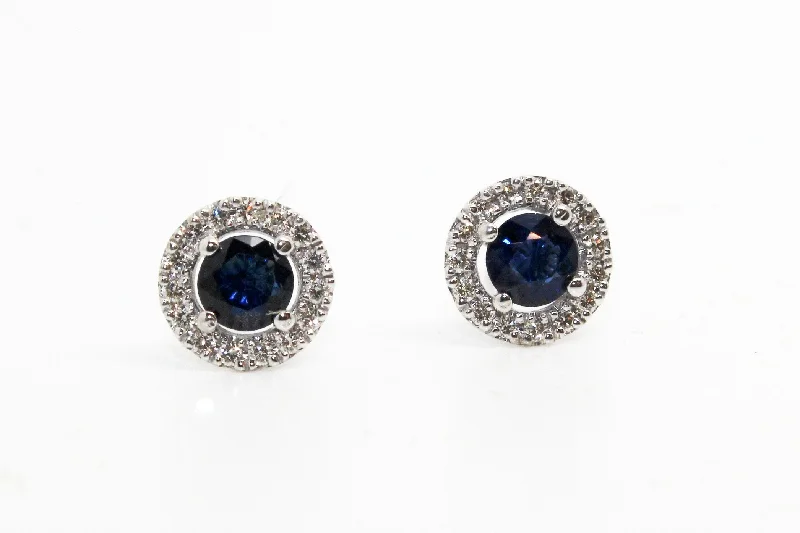 women's earrings bold hoop earrings -BLUE SAPPHIRE AND MICROPAVÉ DIAMOND HALO STUD EARRINGS AD NO.1630