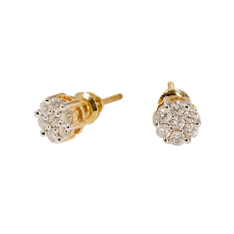 women's earrings with diamond studs -14K Yellow Gold Diamond Stud Earrings W/ 0.5ct SI Diamonds & Cluster Flower