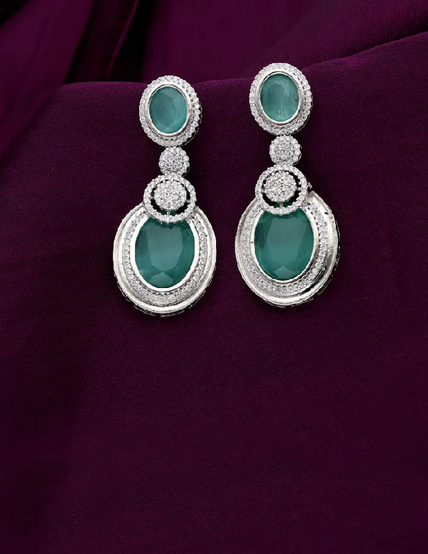 women's earrings fashion-forward -Designer Rhodium Polish Mint Green Dangler Earrings