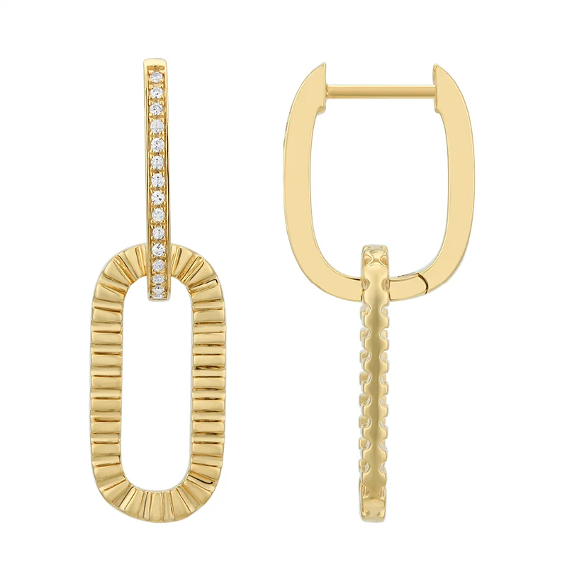 women's earrings for gifting -Fluted and Diamond Link Earrings