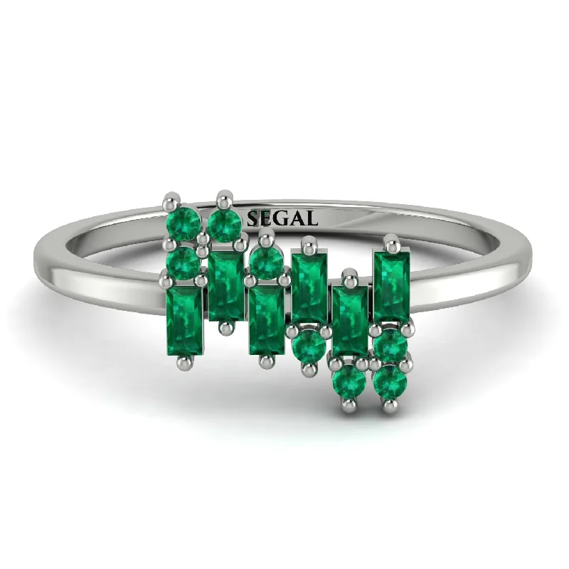 women's rings diamond -Baguette And Round Emerald Band - Daniela No. 21