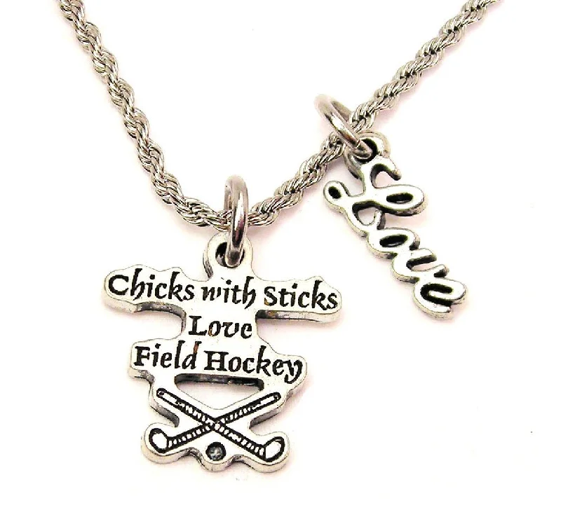 women's necklaces with arrow design -Chicks With Sticks Love Field Hockey 20" Chain Necklace With Cursive Love Accent