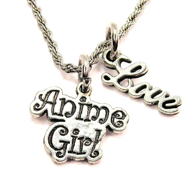 women's necklaces with bar design -Anime Girl 20" Chain Necklace With Cursive Love Accent