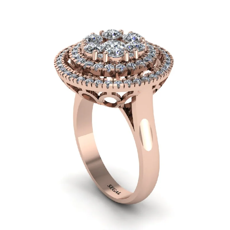 women's rings wide band design -Vintage Double Halo Diamond Cluster Ring - Nanette No. 2