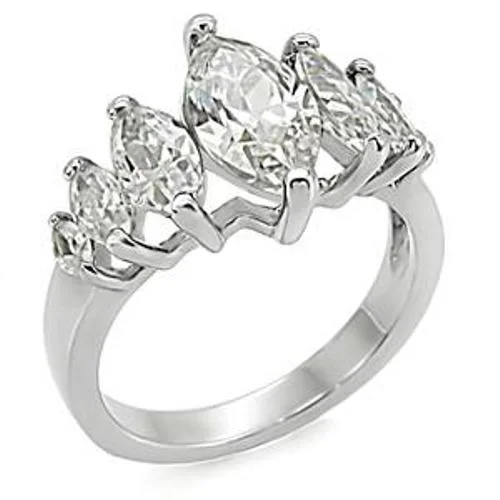 women's rings personalized engraving -7 Marquise Cut CZ Women's Stainless Steel Ring