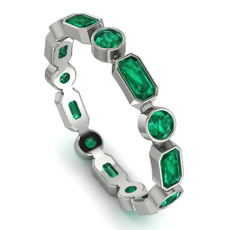 women's rings with pave diamonds -Emerald Cut Emerald Bezel Eternity Ring - Genevieve No. 21