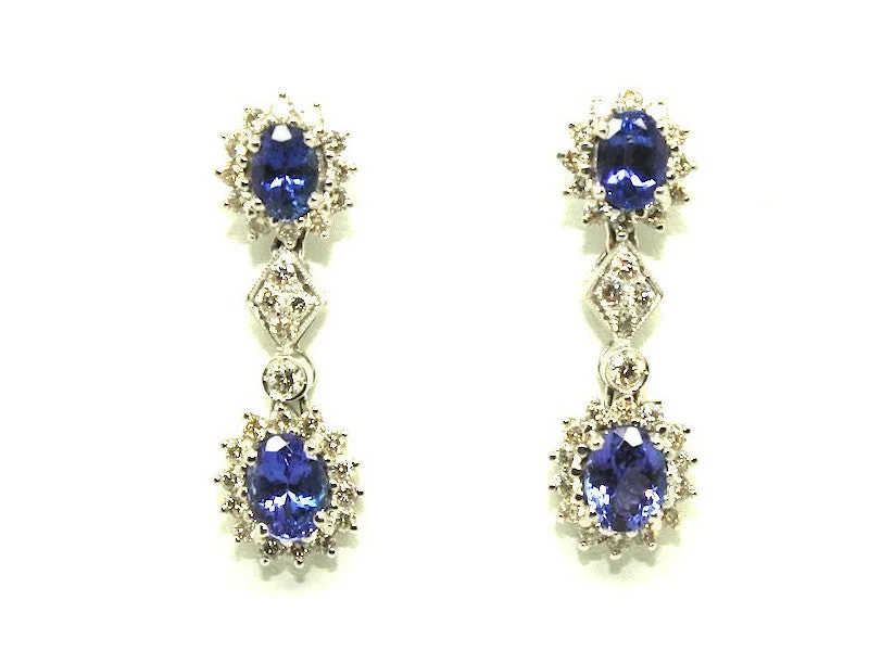 women's earrings for bridesmaids -Tanzanite And Diamond Classic Drop Earring Ad No.0210